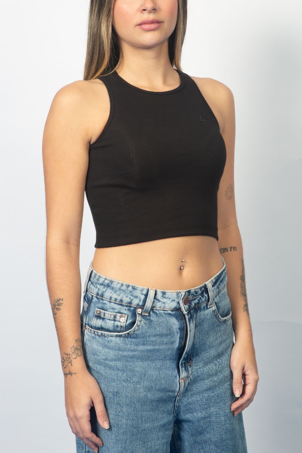 Cropped Regata Legacy Canelado - Preto